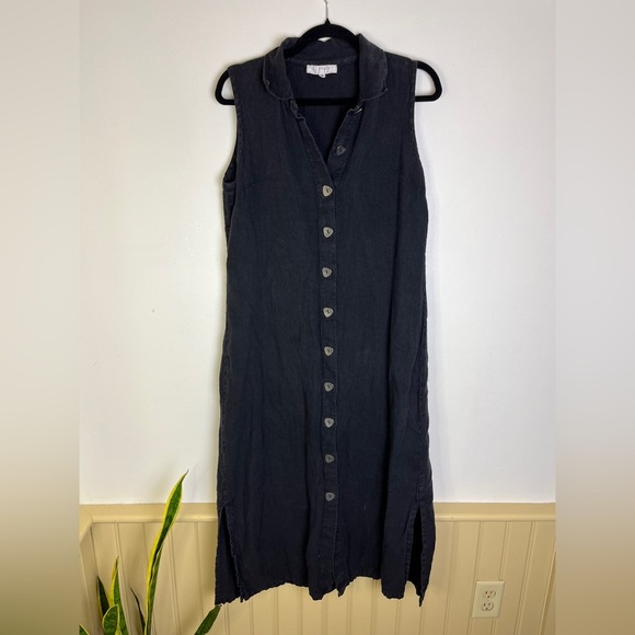 Vintage J. Jill Petite M Linen Button Maxi Dress Black Sleeveless Witch Academia - Picture 11 of 12